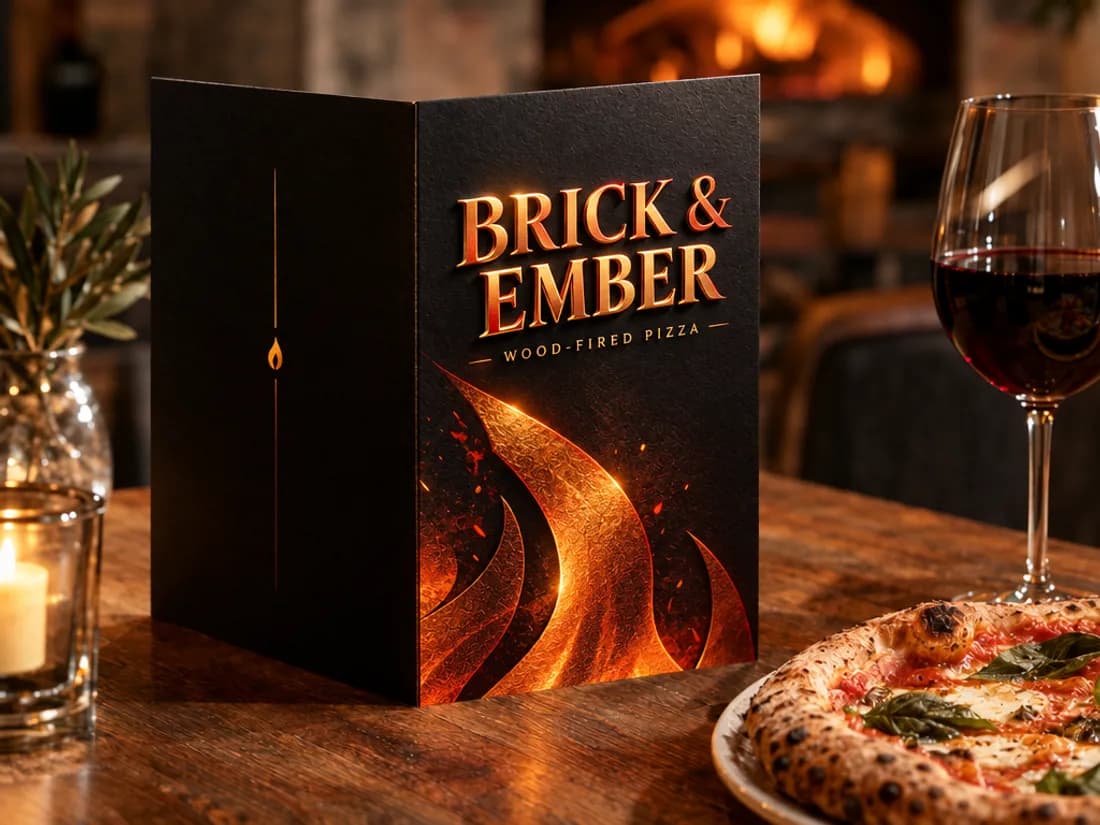Brick & Ember pizza menu, redesigned by PrintFlashy